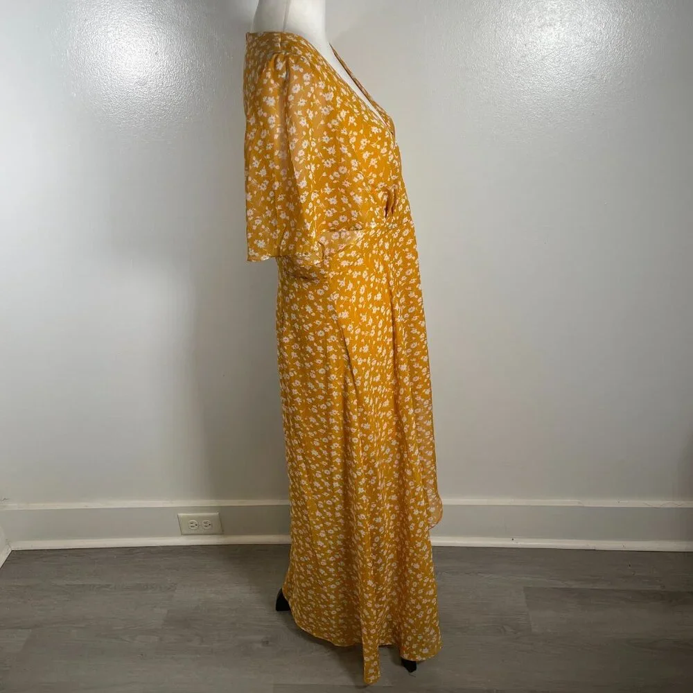 Lulus Midi Dress Women's XL Yellow Floral Print After Bloom Delight Button Front - Picture 12 of 15